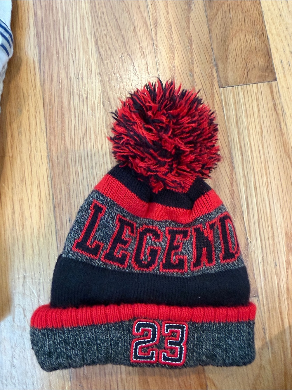 Newborn-Legend Pom-Pom Knit Beanie Hat in Red and Black
